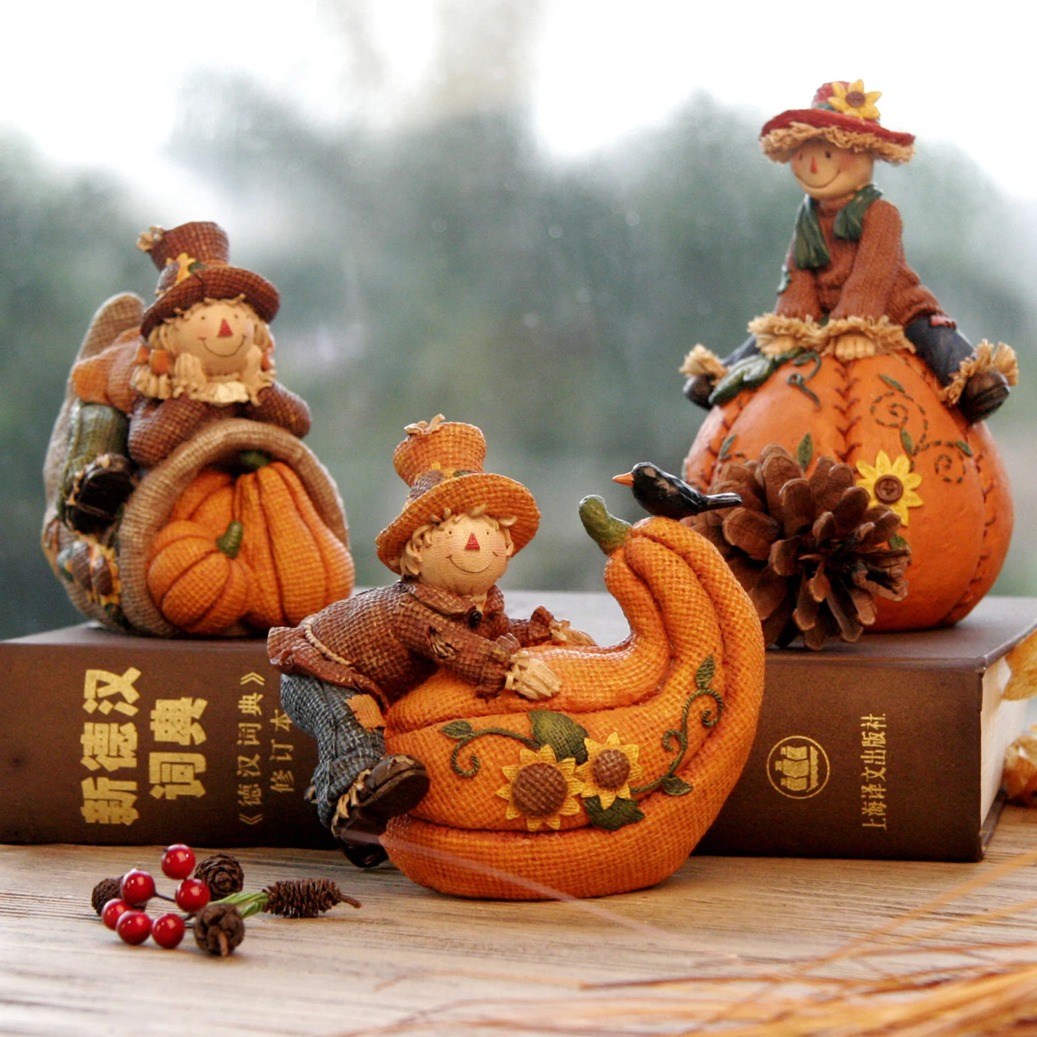 Pumpkin Crafts Decor Simulation Sculpture Desktop Lawn Harvest Festival Resin Window Scene Decorations Holiday Ornaments Gift