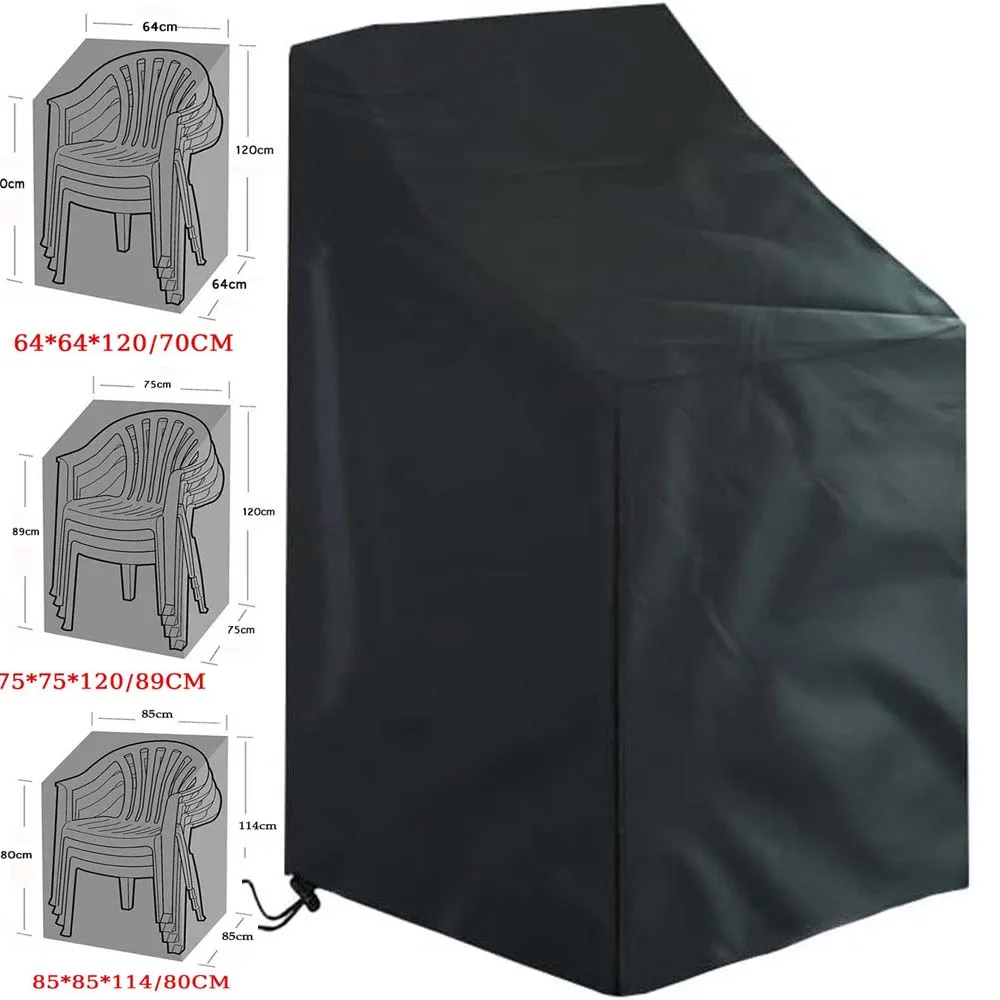 Patio Chair Covers for Outdoor Furniture Waterproof, Heavy Duty Stackable Chairs Cover with Adjustable for Lounge Seat, Black