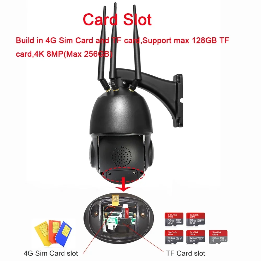 Telecamera IP PTZ 4G con zoom 30X Telecamera esterna CamHi 4K 8MP Monitoraggio umanoide Audio Telecamera CCTV Speed Dome senza fili notturna a colori