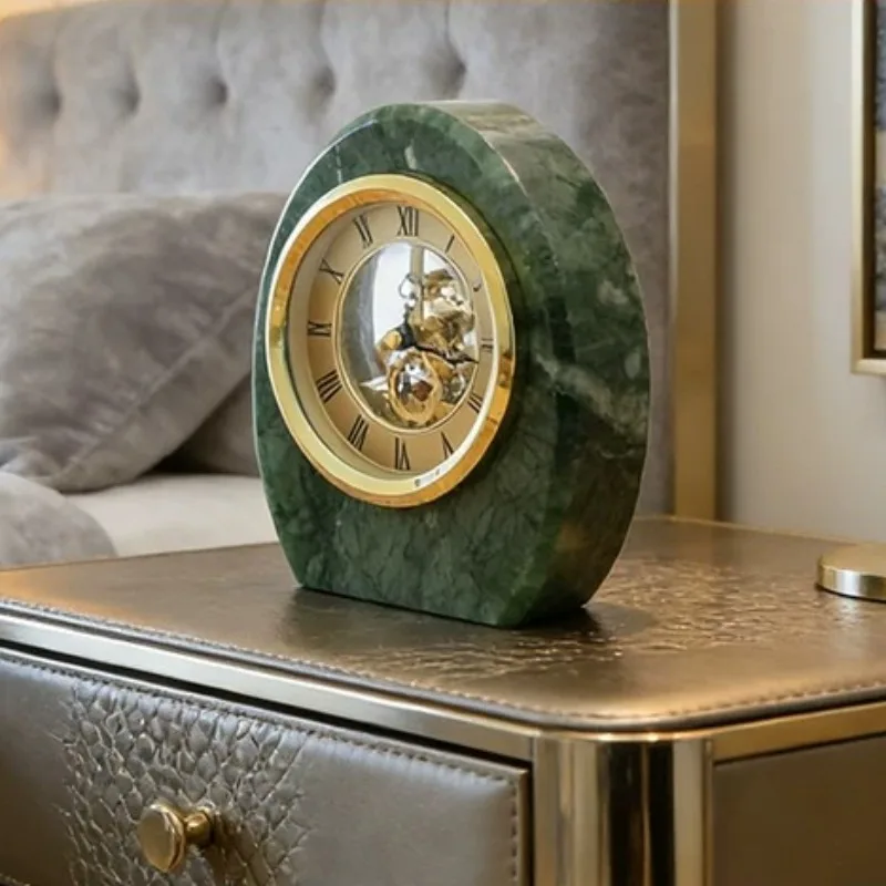 Natural Marble Table Clock Nordic Style Living Room Desk Clock Vintage Silent Clock Indoor Decor Living Room Bedroom Timepiece