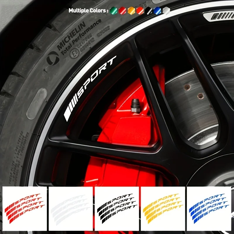 

4Pcs Sport Wheel Rim Waterproof Vinyl Stickers – Red/White/Black/Yellow/Blue Decals for Car Wheel & Auto Exterior Styling