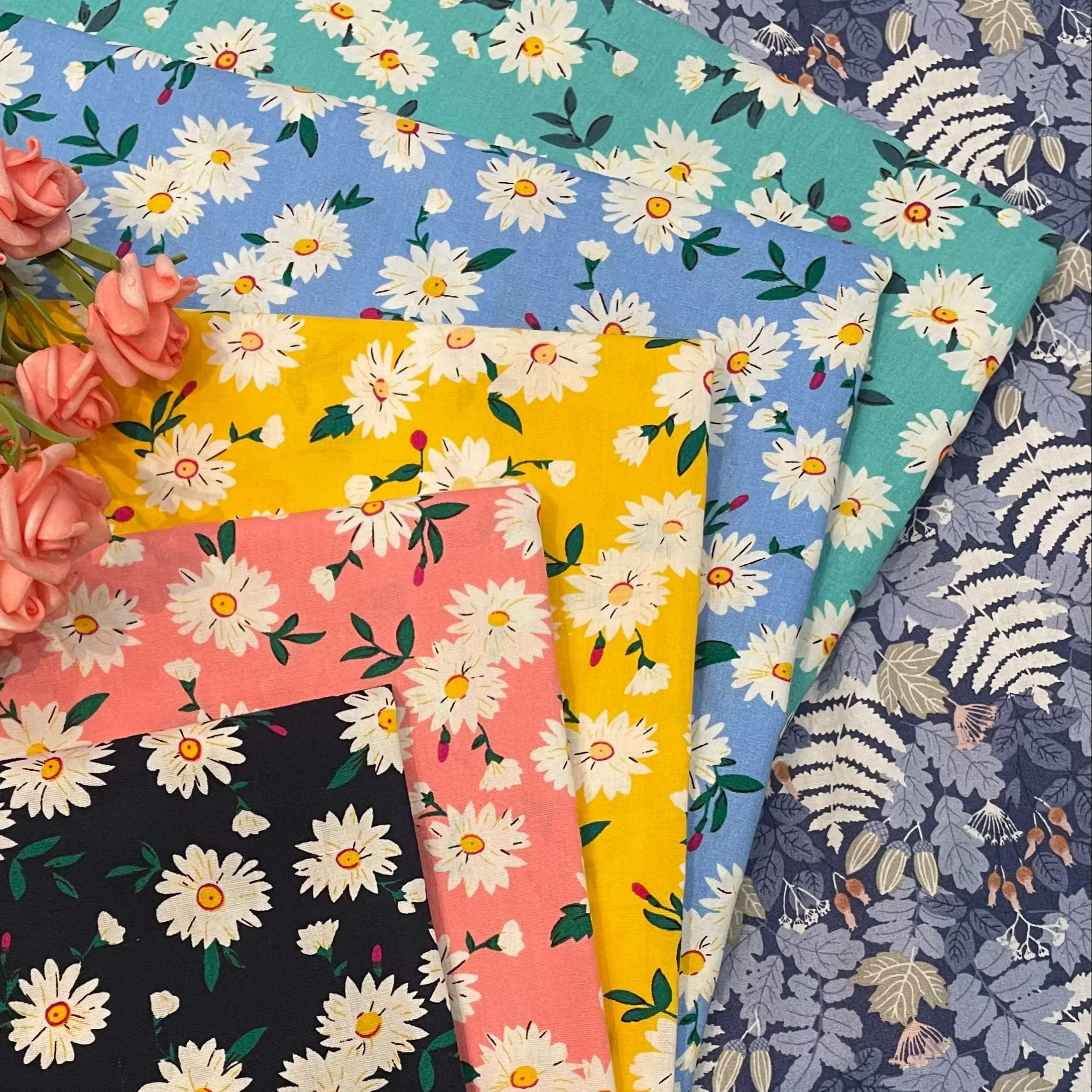 

145×50 Daisy Flower 40S Tissun Liberty Cotton Poplin Fabric For Kids Baby Sewing Cloth Dresses Skirt DIY Design Handmade Meter