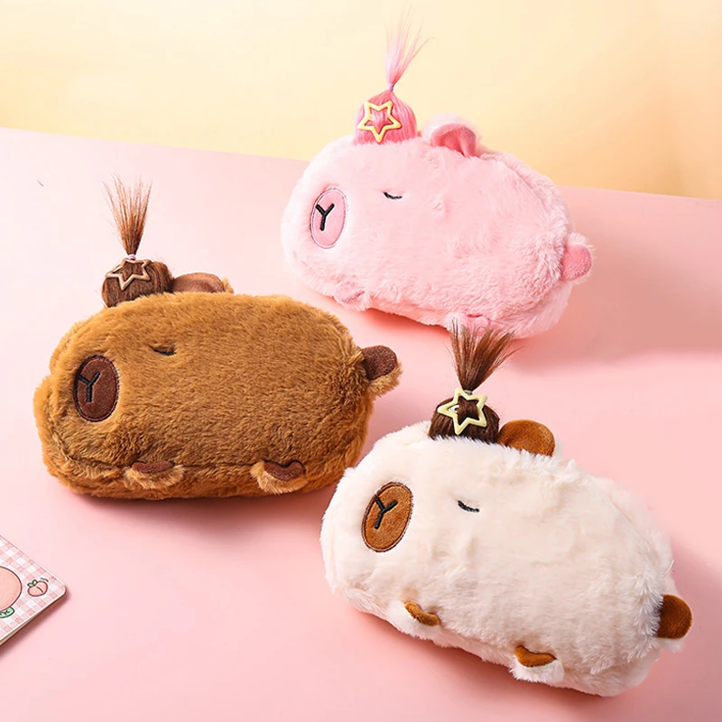 

Large Capacity Plush Capybara Storage Bag Cute Cartoon Pencil Case Stationery Bag Creative Cosmetic Bag Student Stationery Gifts