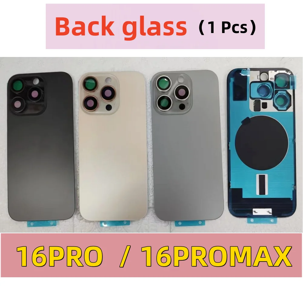 

Back Cover For iPhone 16PRO 16PROMAX Replacement Housing Back stainless steel frame Replacement Rear Glass Cover + Camera ring