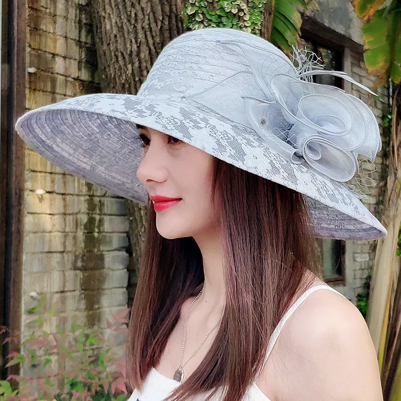 Fascinating Kentucky Big Hat Ladies Tea Party Wedding Summer Organza Hat Women Flower Large Wide Brim Fashion Vintage Fedora