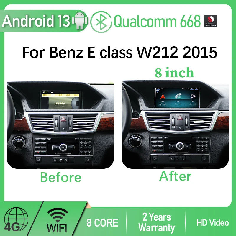 OEM 8 inchs Qualcomm 668S Android13  For Mercedes Benz E Class W212 Apple Carplay Car Video Player Navigation Multimedia Screen