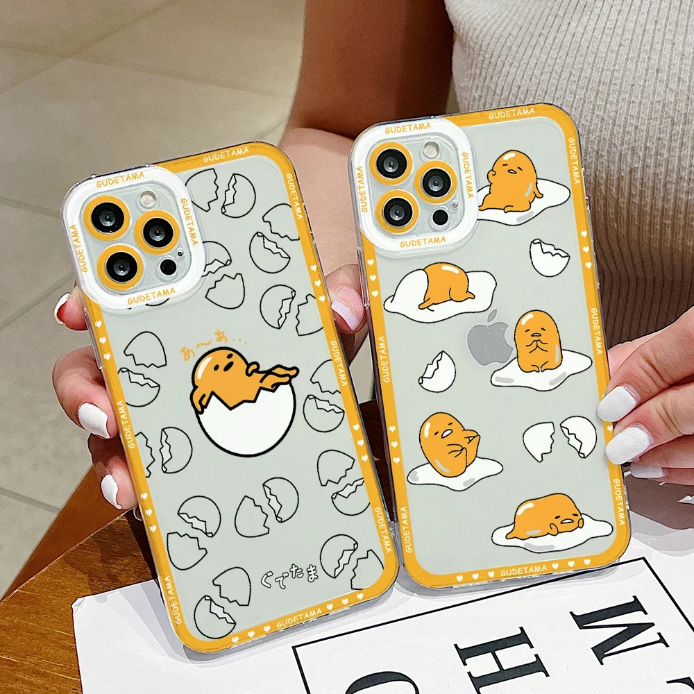 Lazy Egg Gudetama Phone Case for iPhone 16 15 14 Plus 13 12 Mini 11 Pro Max X Xs XR 7 8 Border Print Transparent Soft Cover