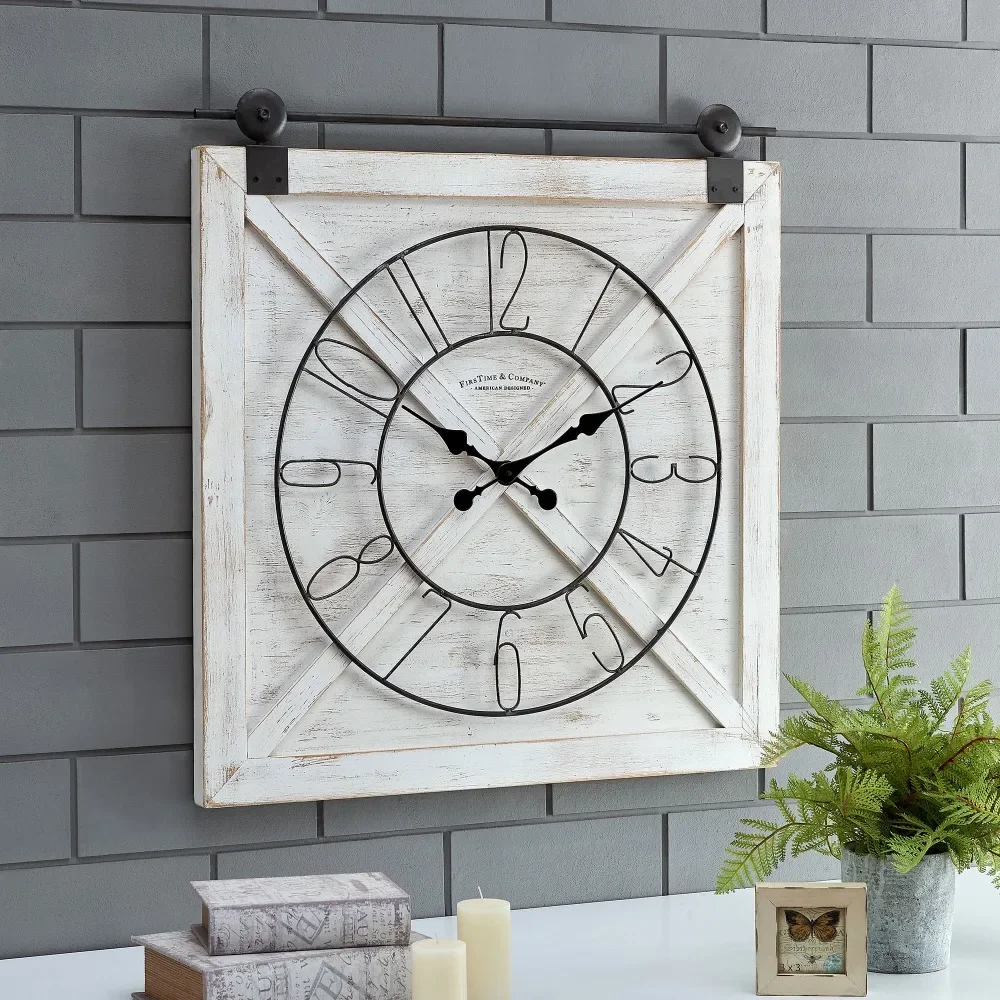 

Large Living Room Wall Clock White Farmstead Barn Door Wall Clock Home Decoration Analog 27 X 2 X 29 in Farmhouse Bedroom Decor