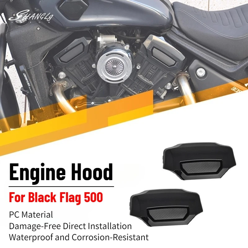 

For Black Flag 500 Motorcycle Engine Cover Left Right Side Heat Shields, Vintage Harley Style Snap-On Protection Guards