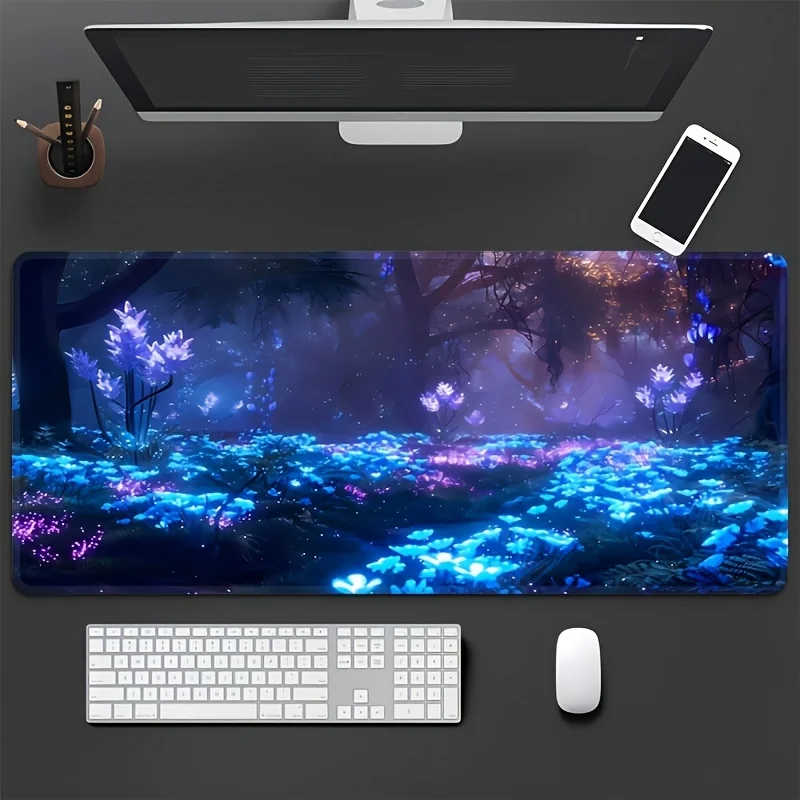 Fantasy Bioluminescent Forest Large Gaming Mouse Pad Extra Wide Desk Mat for PC Office Home Setup