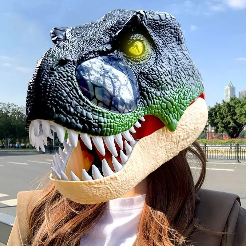 Luminous Tyrannosaurus Rex Mask Helmet for Children Jurassic Creative Toy Dinosaur Set Head-mounted Parent-child Gift