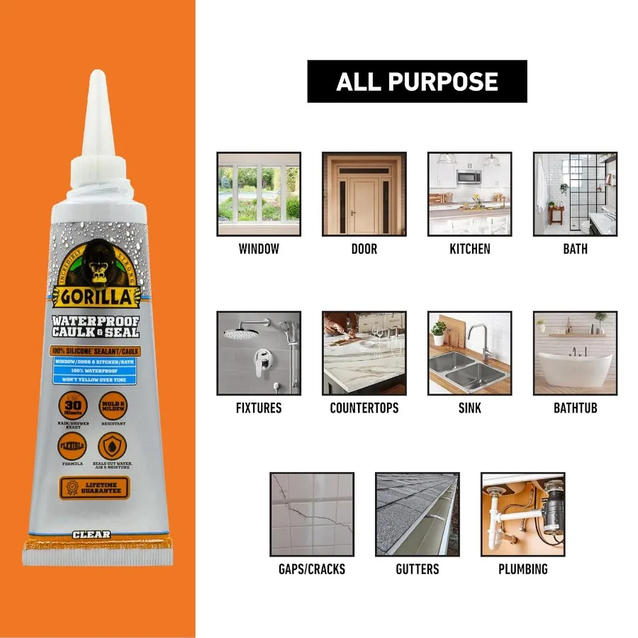 100 مانع التسرب المقاوم للماء من السيليكون بلون واضح 2.8 أونصة أنبوب ضغط مع مقاومة قوالب طويلة الأمد لمدة 10 سنوات مثالية للمطبخ