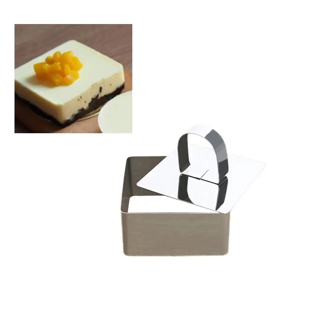 

2 pcs Stainless Steel Mousse Mold Square Cake Cooking Ring Easy Clean Baking Tool Cutter Pusher Dessert Mold Layering Reliable