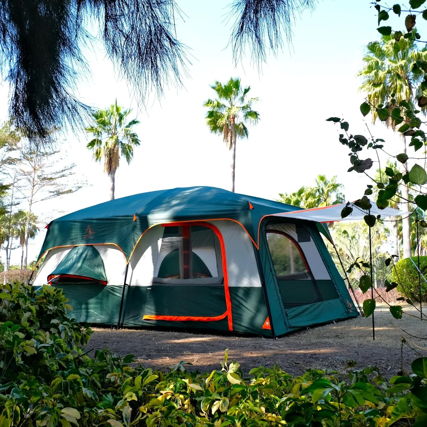 Extra Large Family Camping Tent 12 to 14 Person 2 Rooms 3 Doors Straight Wall Waterproof Double Layer