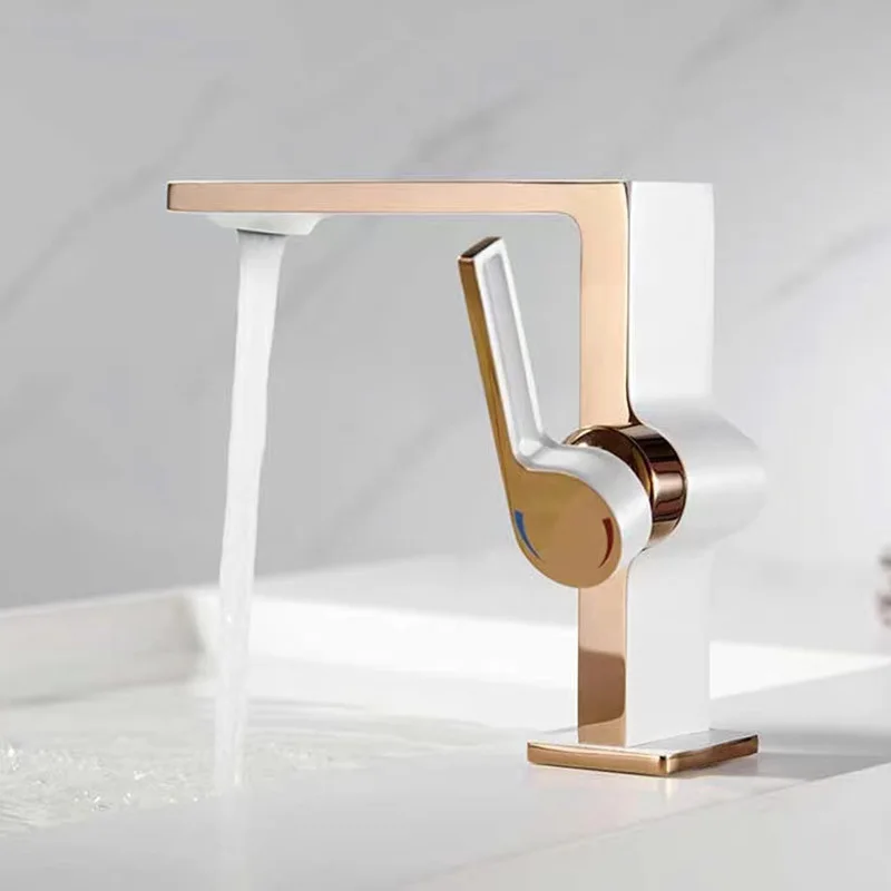 White Rose Gold Bathroom Washbasin Faucet Brass Deck Mounted Single Hole & Handle Cold And Hot Mixer Water Basin Tap Black/White