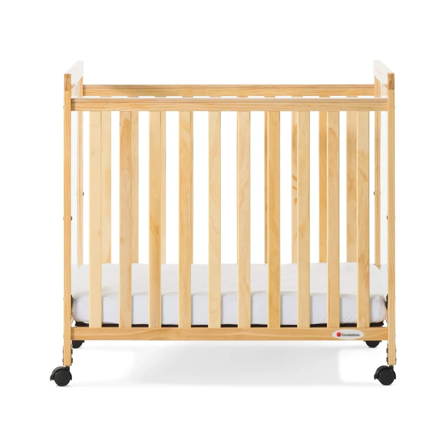 Foundations SafetyCraft Clearview Compact Daycare Crib, Durable Wood Construction, Non-Marking Casters (2 Locking), Includes 3”