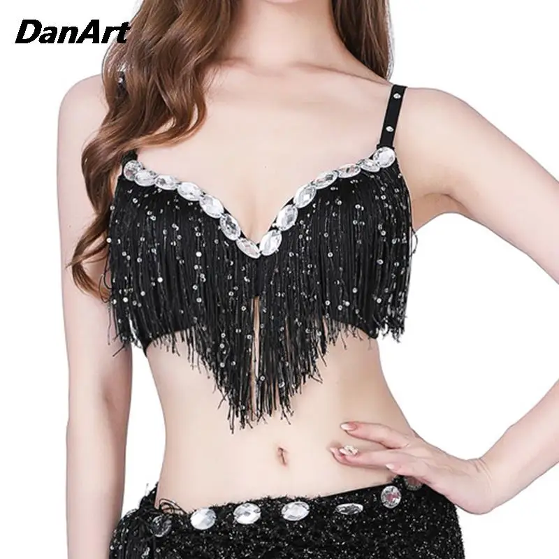 Belly Dance BrasTop European and American Stage Performance Tassel Bra Top Ladies DS Night Club Stage Sequins Beaded Costumes