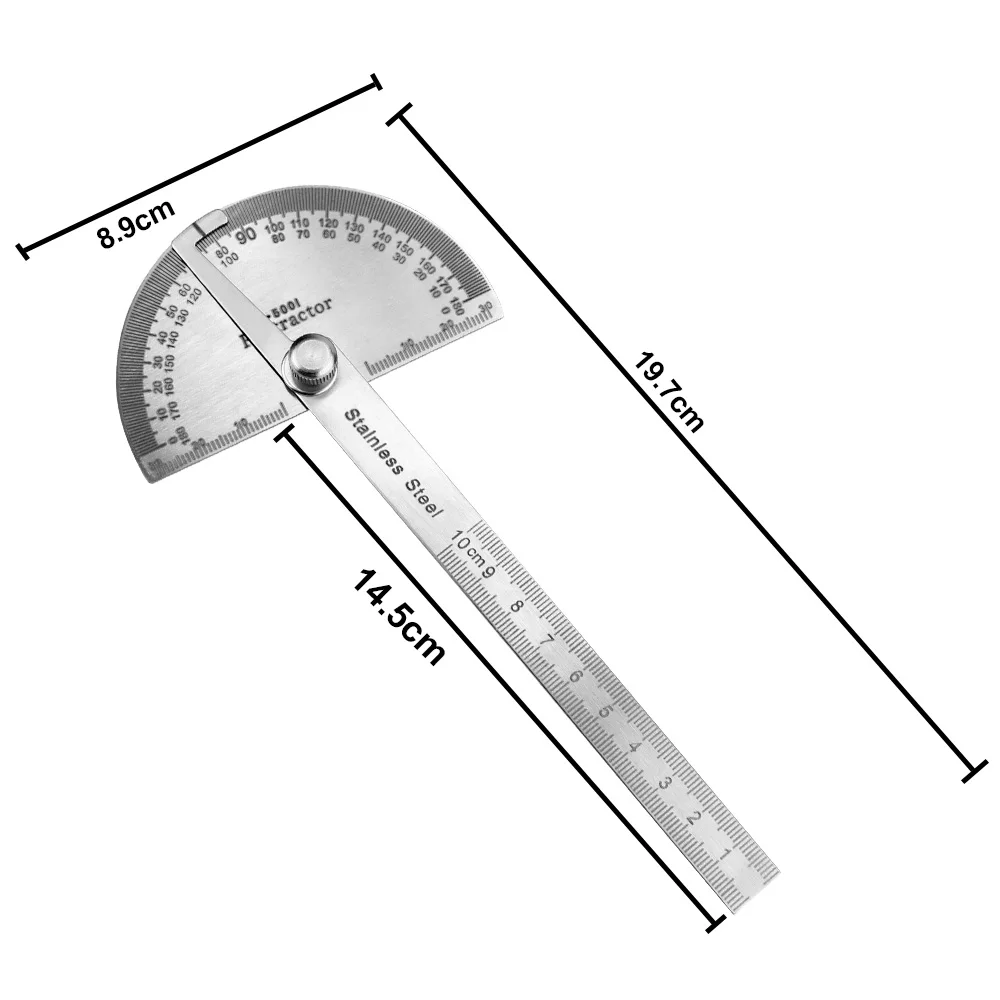 Metal Angle Finder 180 Degree Protractor Stainless Steel Woodworking Tools Rotary Measuring Ruler Goniometer Angle Ruler