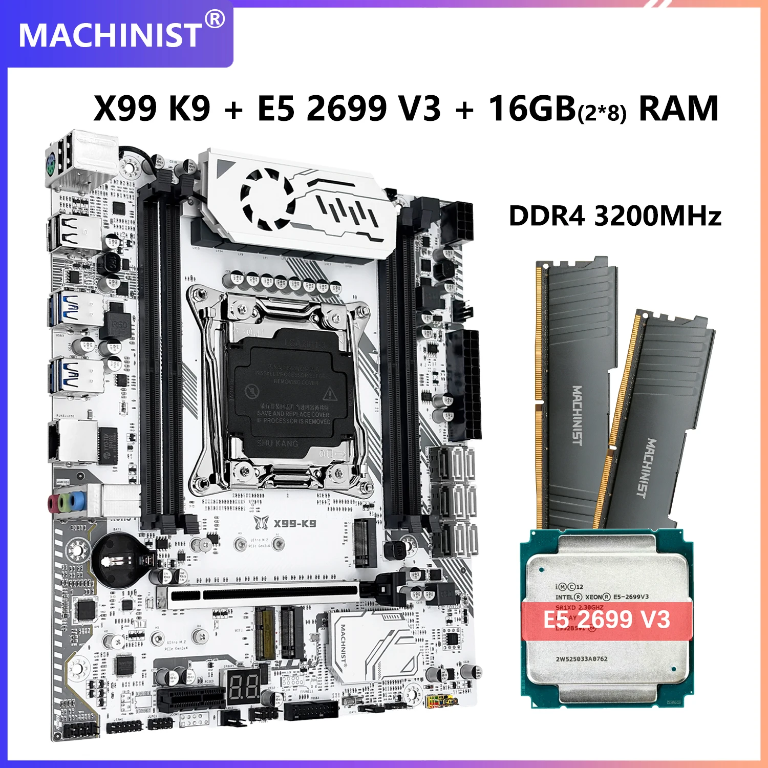 

MACHINIST K9 X99 TPM 2.0 Motherboard Combo LGA 2011-3 Xeon E5 2697 V3 CPU Kit DDR4 32GB RAM Memory NVME M.2 USB 3.0 Four Channel