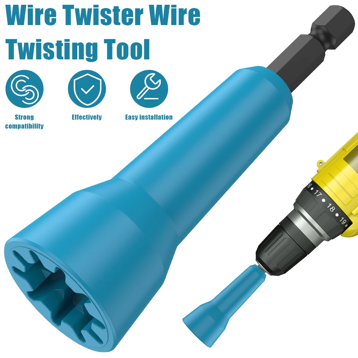 Wire Twister Wire Nut Driver with 1/4Inch Chuck Spin Twisting Wire Connector Socket High Efficiency Wire Twisting Tool General W