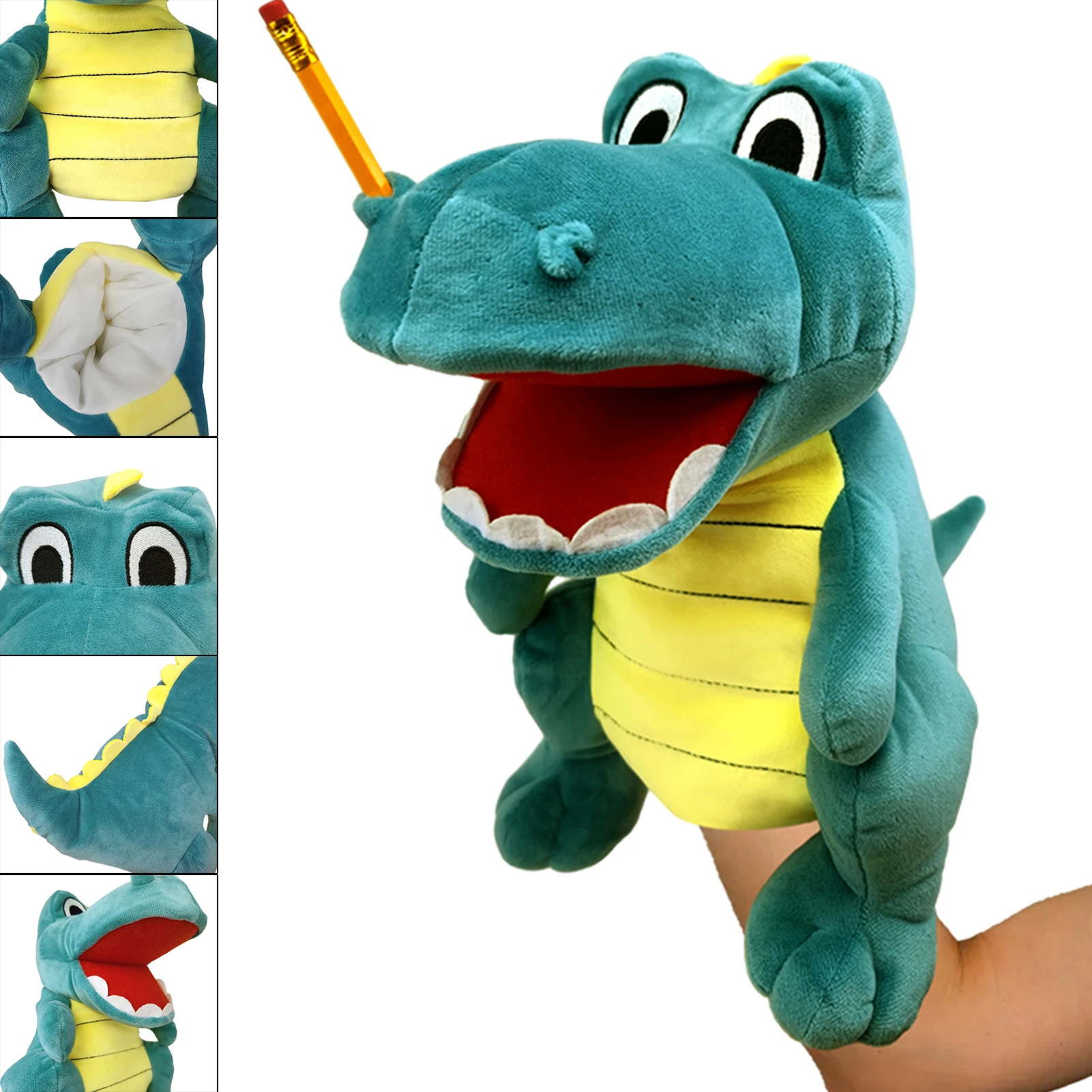 Fantoche de dinossauro plushies fantoches de mão brinquedo de dramatização, fantoches de animais de pelúcia interativos crianças diversão e dinossauro educacional
