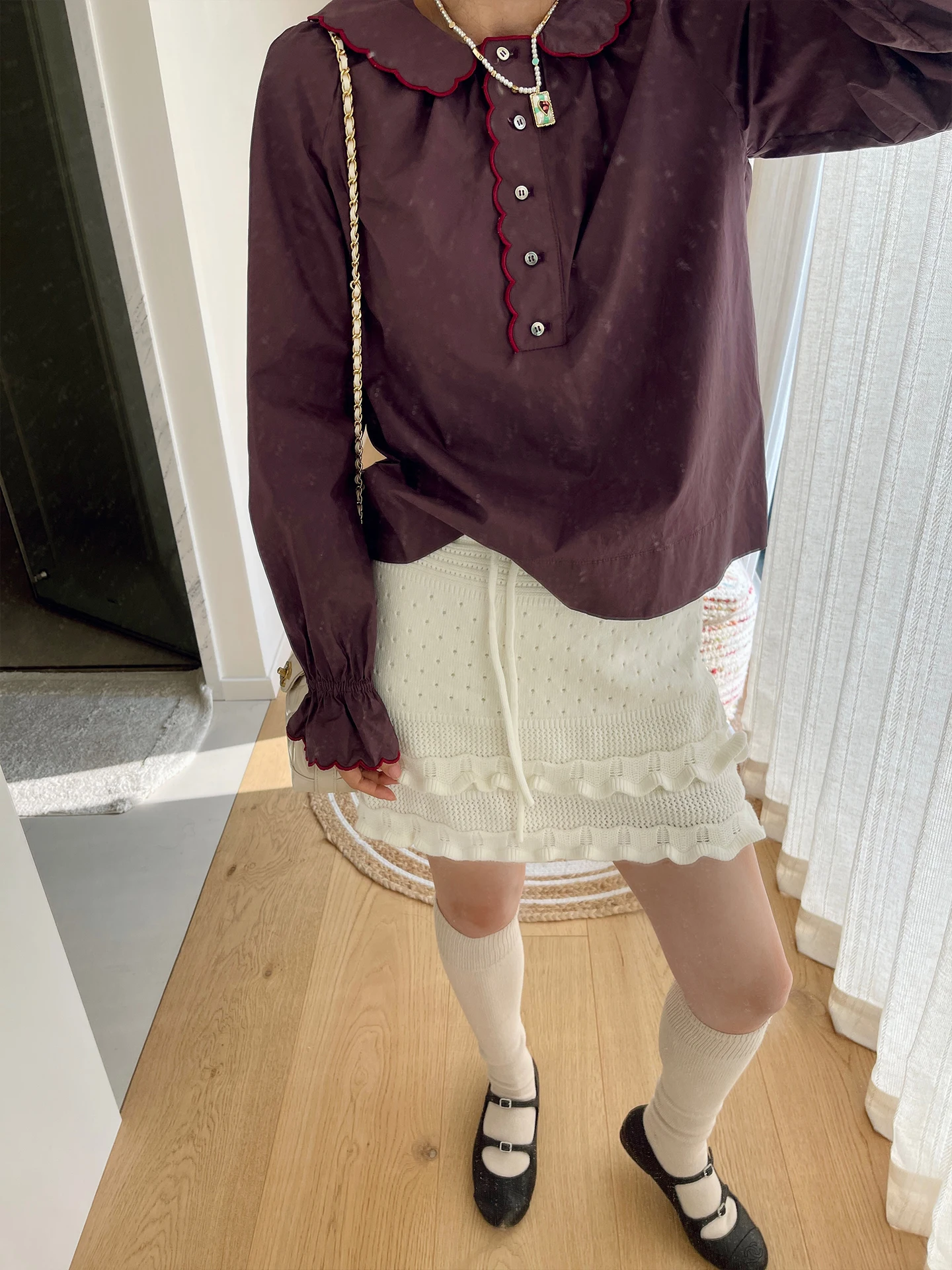 

Heidy White Knitted Short Skirt Double Layer Wood Grain Spring 2026 New Arrival Women's mid Waist A-Line Skirt