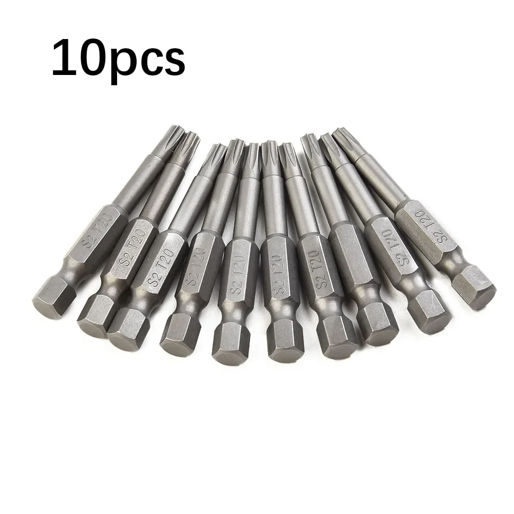 10 pçs 50mm longo torx t20 chave de fenda bit 1/4 Polegada hex haste hexágono lidar com t20 ponta magnética chaves de fenda broca ferramentas manuais