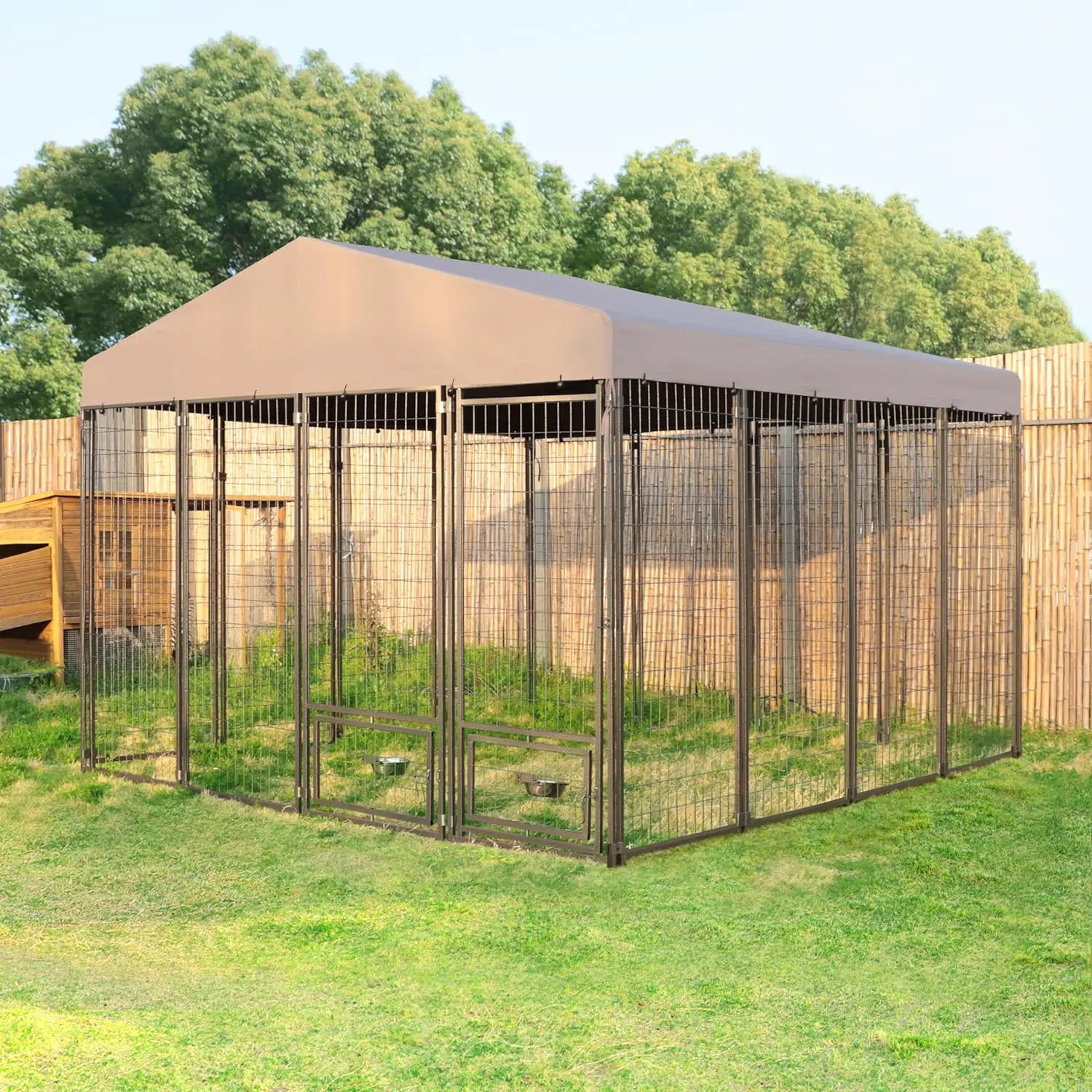 MUPATER Dog Kennel Outdoor 10' x 10', Large Dog House with Roof and Lockable Door, Heavy Duty Dog Enclosure with Rotating