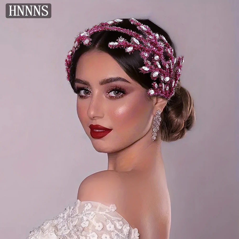 

HNNNS Creative Handmade Headband Sweet And Romantic Pink Headdress With Rhinestones Trendy Bridal Wedding Hair Accessories A369