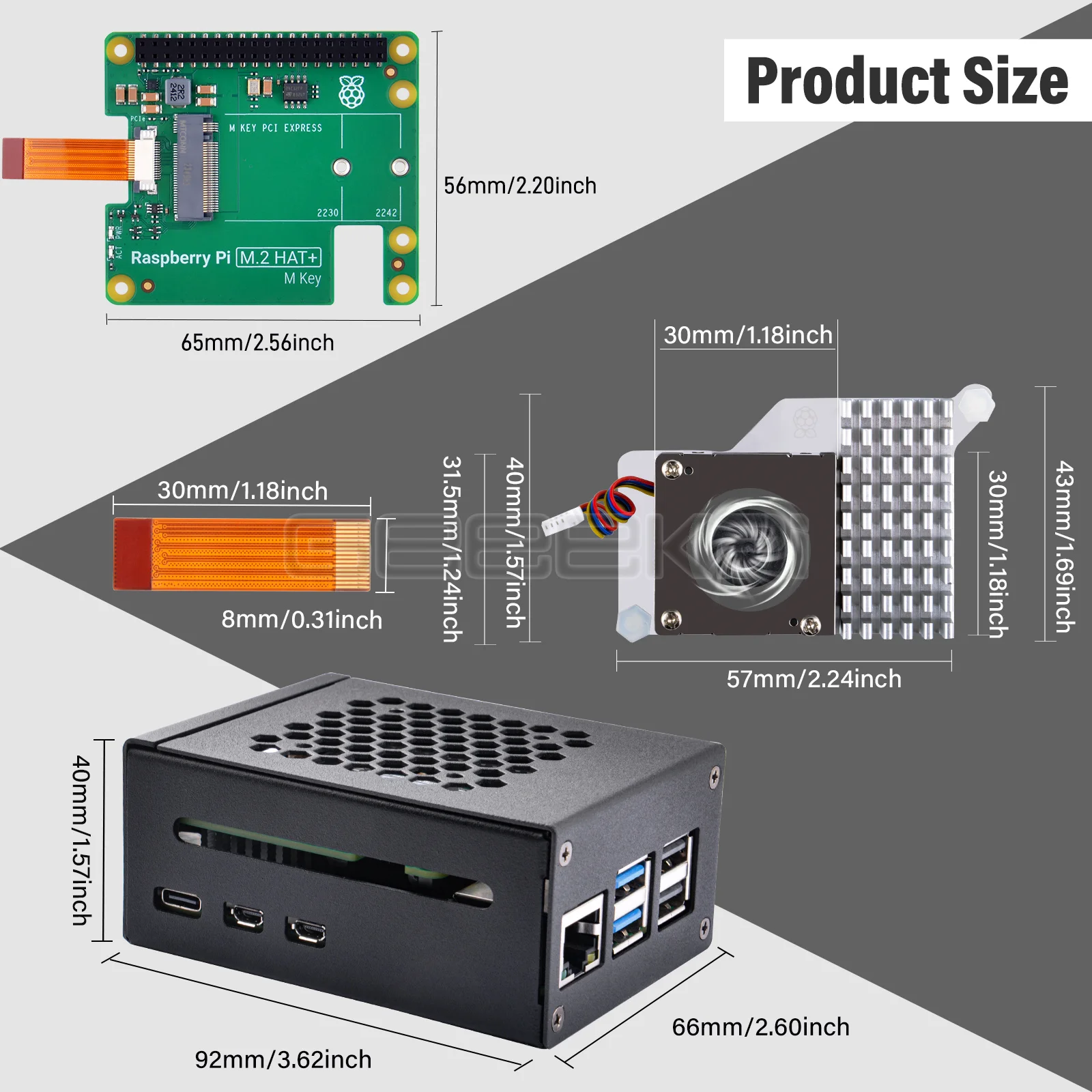 Imagem -05 - Geeekpi Pcie M.2 Hat Mais Kit de Refrigeração Ativa com Caixa de Metal Shell do Gabinete Ventilador de Refrigeração para Raspberry pi 5