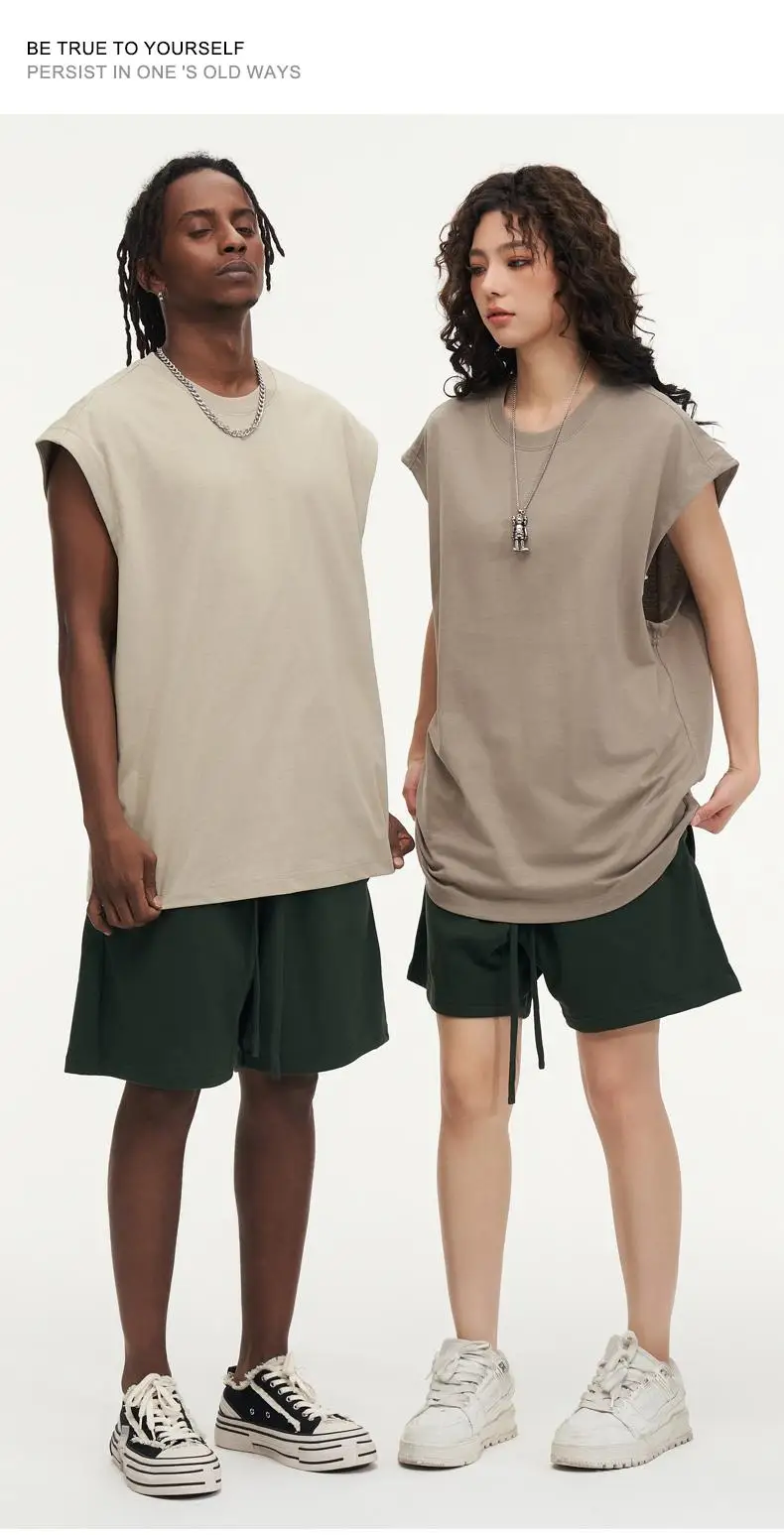 270gsm Sleeveless Tank Top Custom LOGO T shirt 100% Cotton Solid Color Men Oversized Causal O-neck Basic T-shirt High Quality