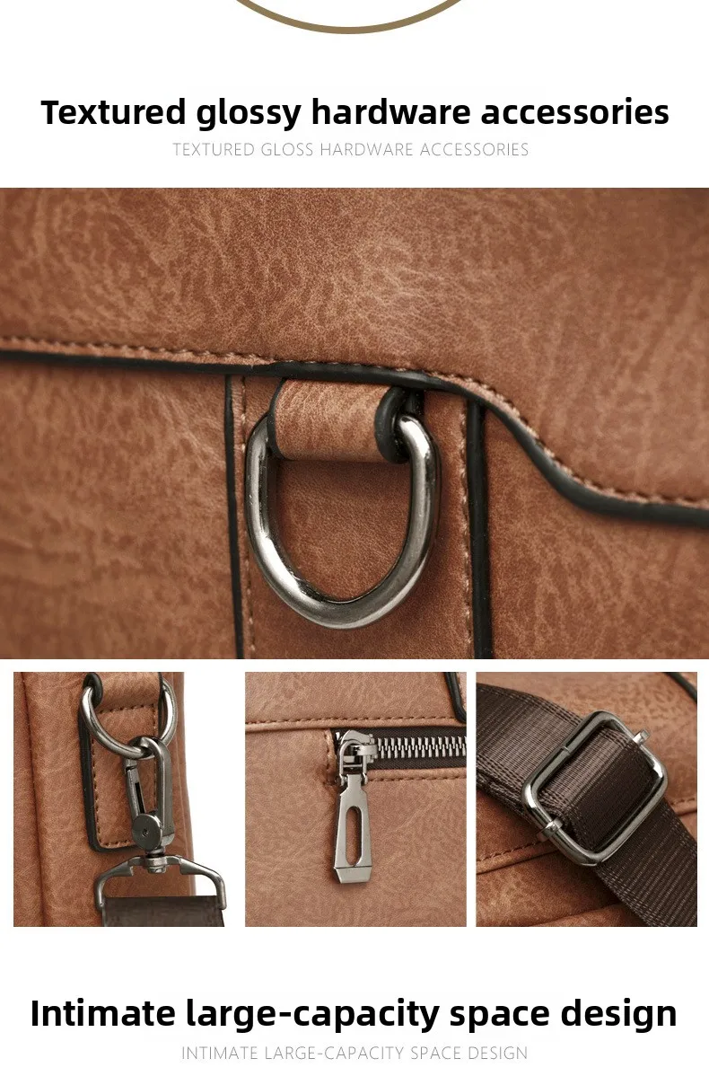 New PU Leather Shoulder Bag Waterproof, Wear-resistant, Retro Briefcase Business Travel Men's Crossbody Bag