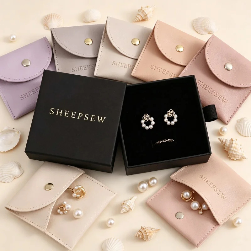 SHEEPSEW Custom Logo Luxury Cardboard Slide Drawer Jewelry Box With Pouch, Fashion Jewellery Gift Packaging Box For Necklace Rin