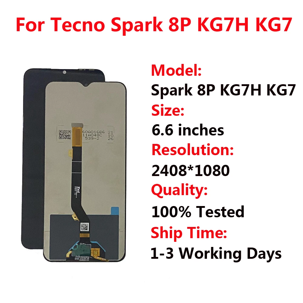 For Tecno Spark 8 KG6 LCD Display Touch Screen Digitizer Tecno Spark 8C KG5k LCD For Tecno KG7 Spark 8P 8T Spark 8 Pro KG8 LCD