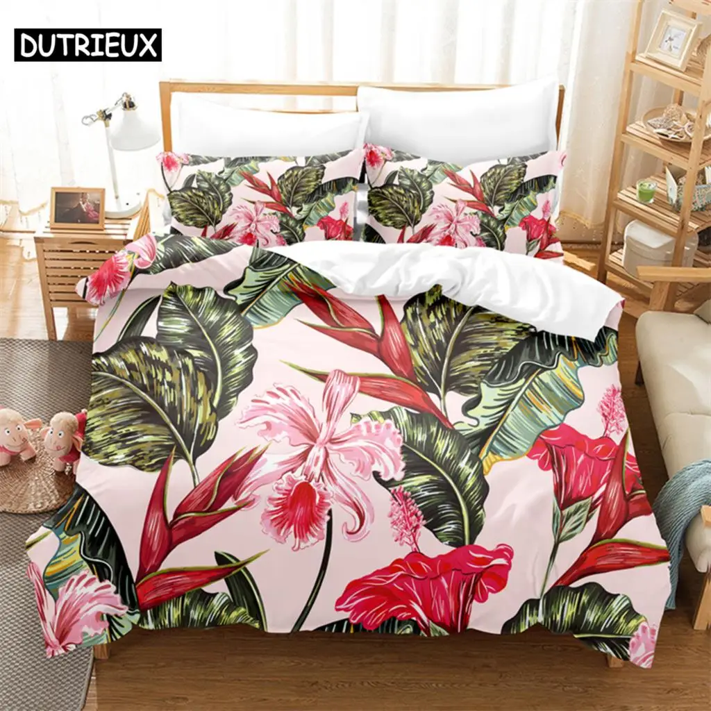 

3D Digital Printing Fashion Design Queen Size Cartoon Beautiful Flower Bedding Set, Duvet Cover Set