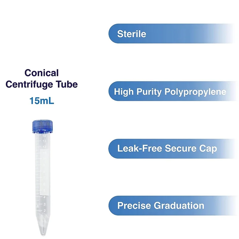 Tubos de centrífuga cónicos Gfc-Scientific de 15 ml, [paquete de 50] Tubo de ensayo de plástico con tapas de rosca, tubos de ensayo estériles de 15 ml con tapas
