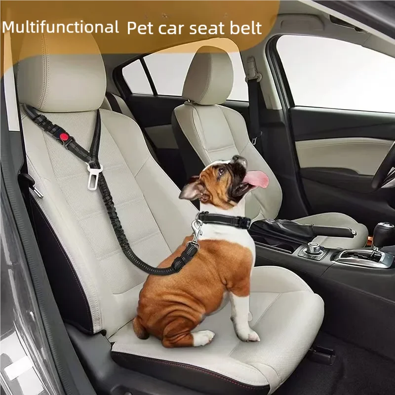 Adjustable Dog Car Harness Seatbelt with Elastic Bungee Buffer 2-in-1 Pet Leash Safety Tether for Vehicle Durable Dog Seat Belt