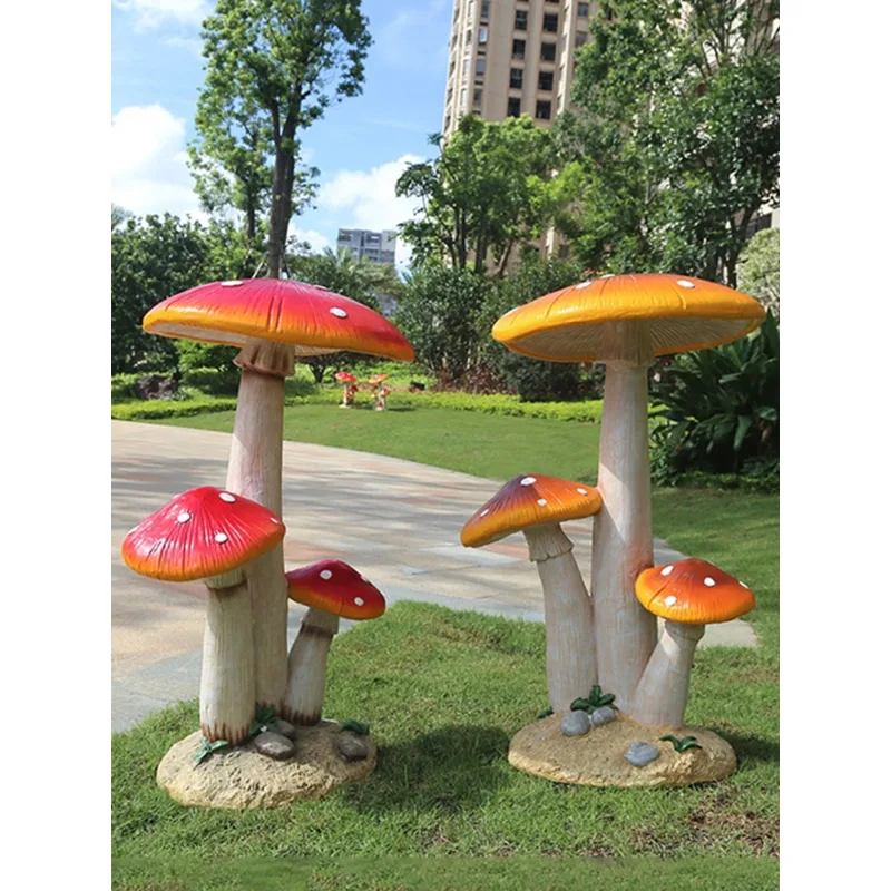 Outdoor garden landscape simulation mushroom kindergarten cartoon sculpture park garden decoration exquisite fiberglass ornament