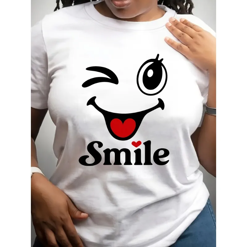 American Fashion Expression White T-shirt Summer Women New Plus Size  Y2K Casual Short Sleeved Y2K Casual Top