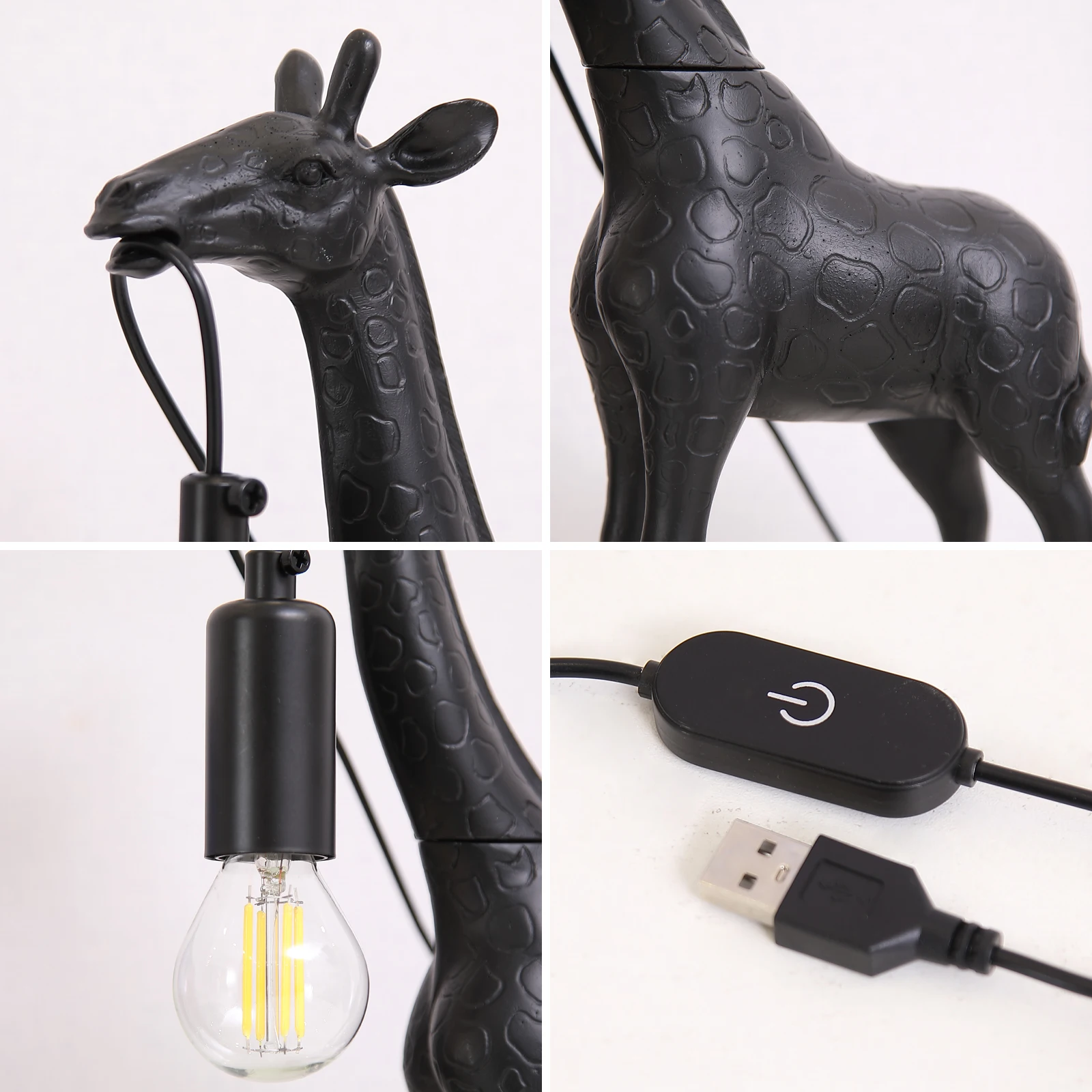 1 creative LED desk lamp, giraffe shaped bedside night light, USB plug, touch switch, suitable for bedroom and study lighting.
