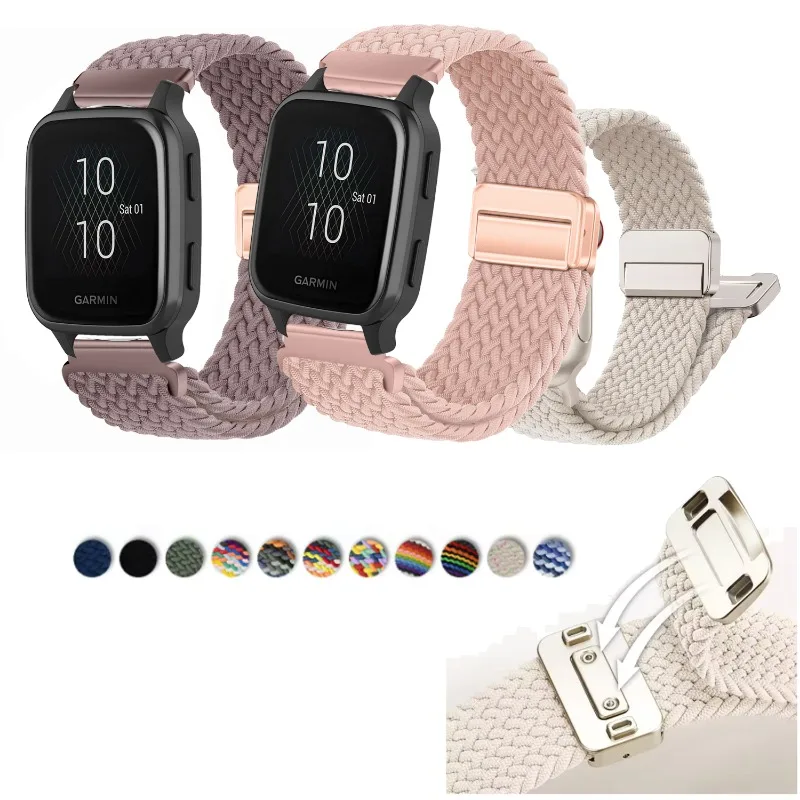 Nylon Braided Magnetic Buckle Strap For Garmin Venu Sq 2 /venu2 plus Vivoactive 3 5 6 Music element Watch Band Breathable Loop