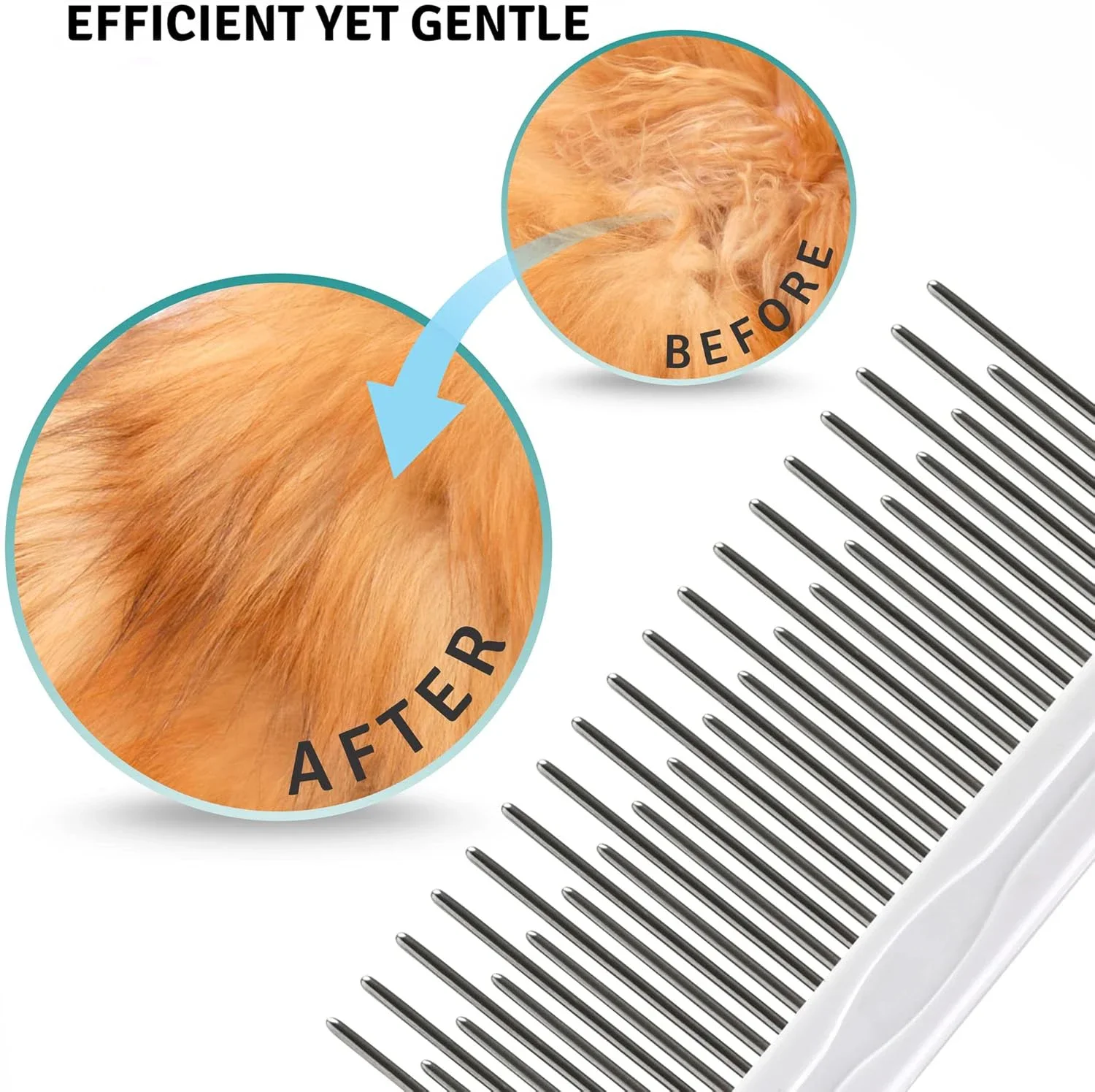 Poodle Detangling Pet Comb with Long & Short Stainless Steel Teeth for Removing Matted Fur, Knots & Tangles for Dog Cat Grooming