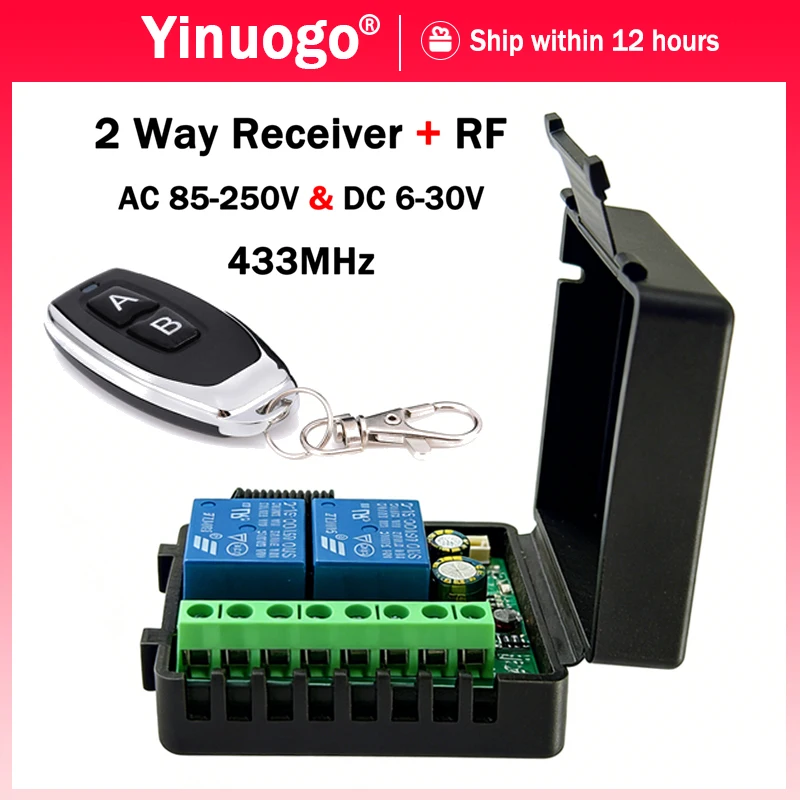 

433MHz RF Wireless Remote Control Switch Receiver AC 85-250V DC 6-30V 10A Relay Module For Garage Door Gate Light Motor LED DIY