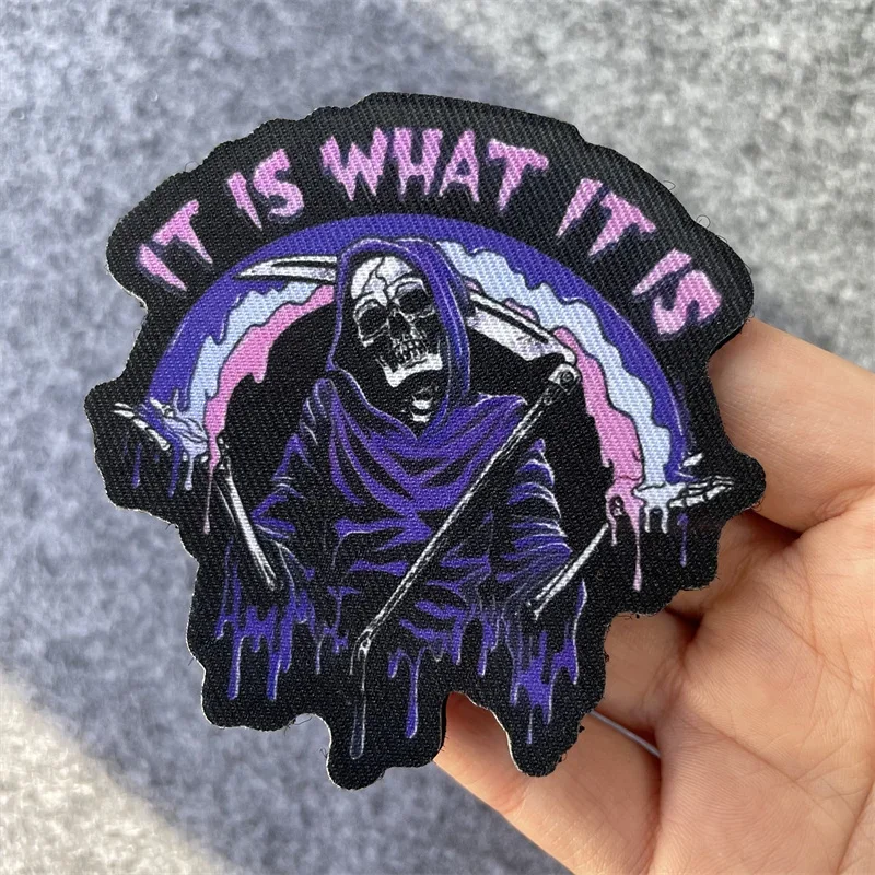 Spooky Halloween Patch IT IS WHAT IT IS  Hook & Loop Skull Armband Punk Patch Cloth Sticker Appliques for Clothing