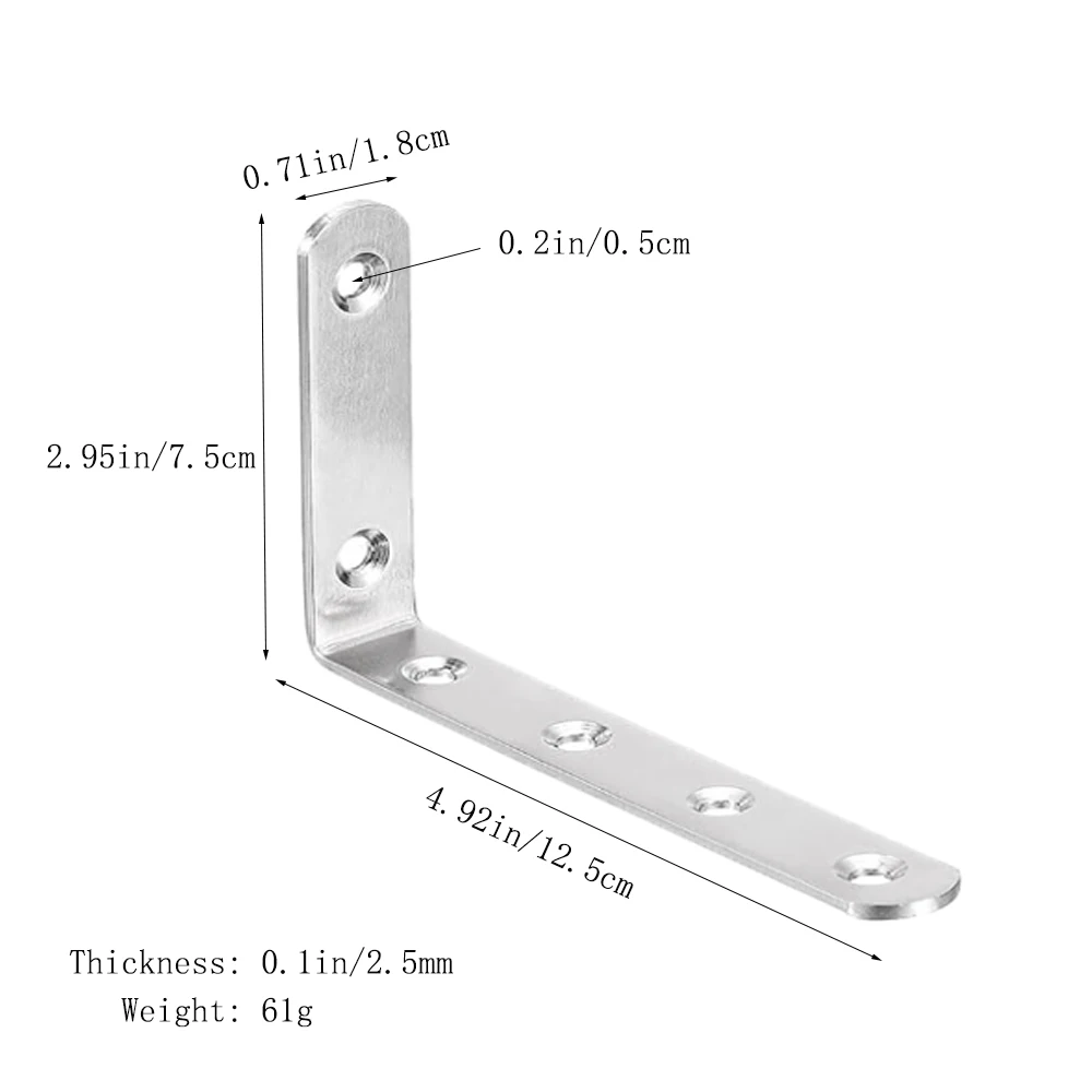 L Shelf bracket, silver stainles steel floating shelf bracket 90 degree Angle bracket for furniture support, bracket corner code