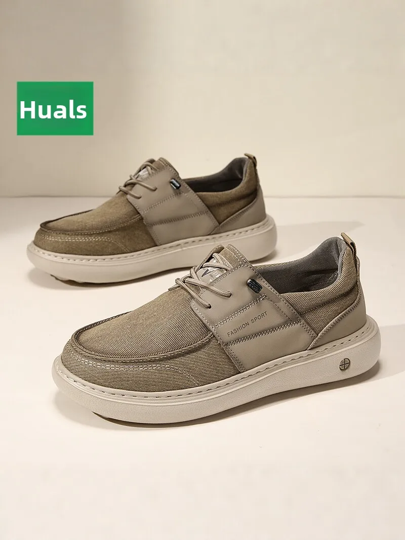Men's Canvas Shoes Breathable Sport Workwear Anti-slip Wear-resistant Low-cut round Toe Thick Bottom Rubber Sole Shoes