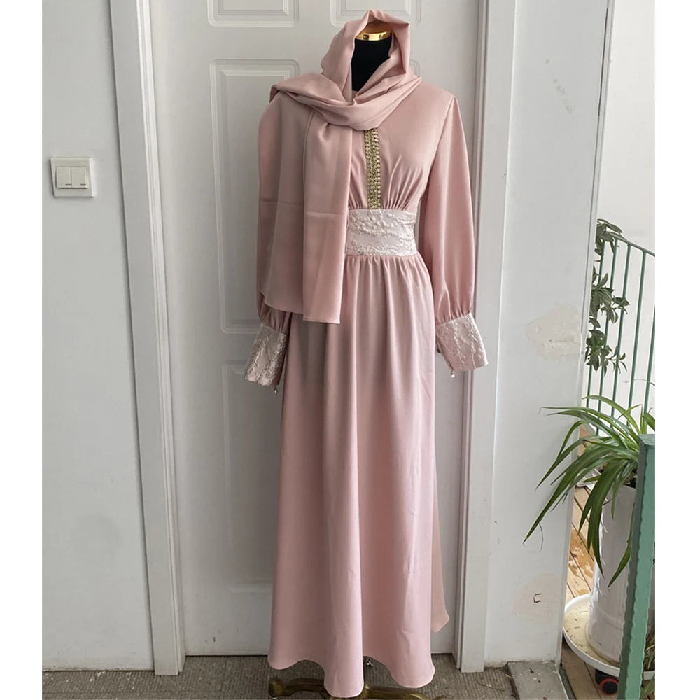 New Middle East Arab Muslim Hijab Dress Long Sleeve Robe Pour Femme Musulmane Fashion Abayas for Women Vestido with Belt