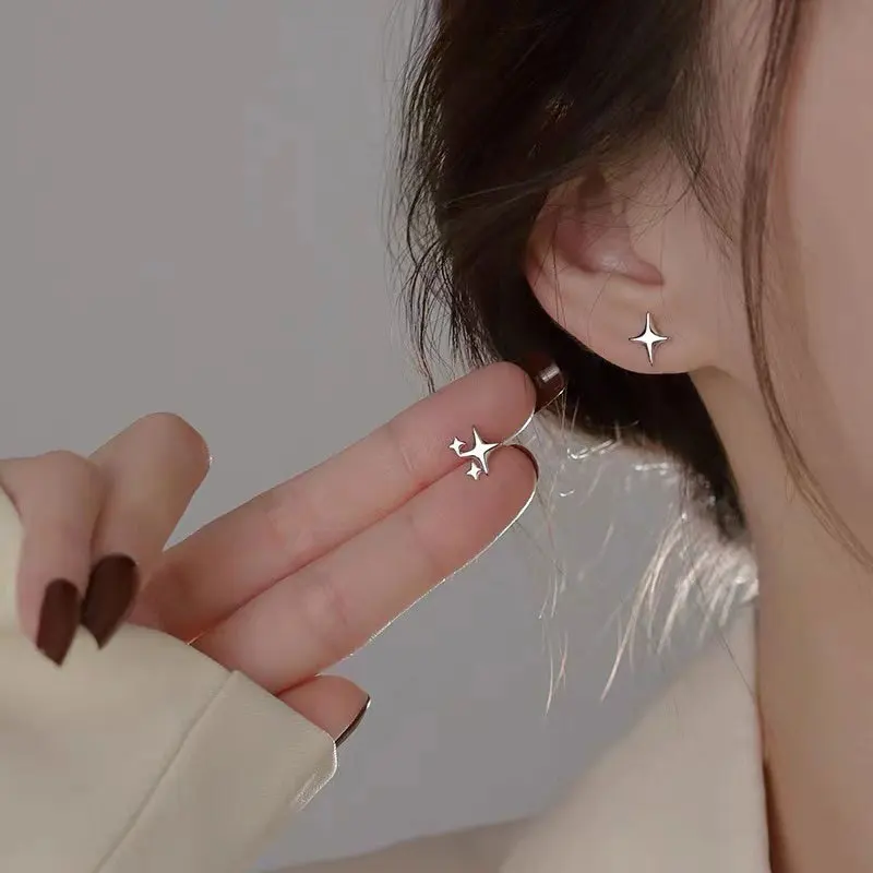 S925 Silver Needle Gold Color Star Stud Earrings Women Girl Gift Cute Banquet Asymmetry Jewelry Dropshipping Wholesale