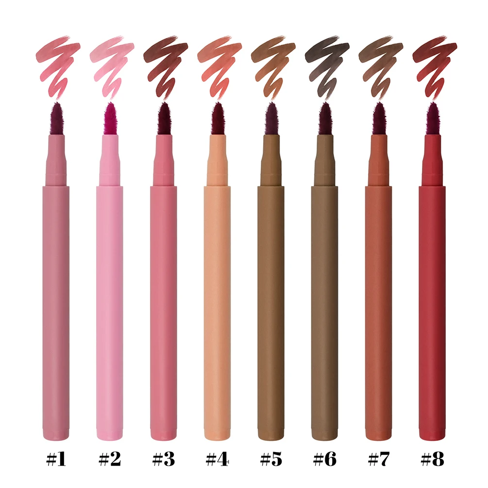 Private Label Lip Liner Custom Logo 8-Color Matte Liquid Lip Pencil Long-Lasting Waterproof Matte Lipliner Makeup Frosted Tube