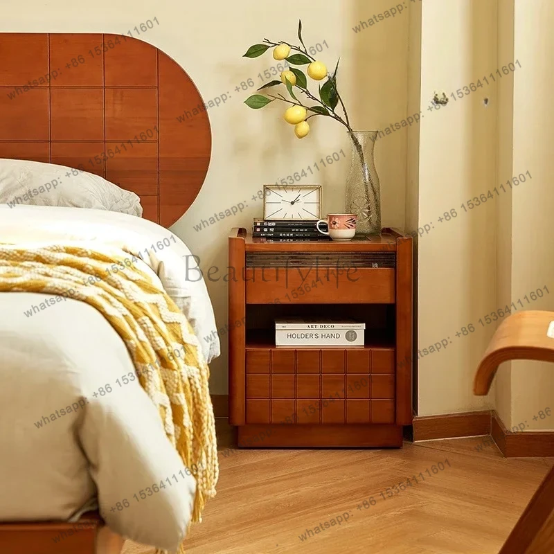 

Retro solid wood bedside table light luxury high-end home bedroom storage simple bedside locker